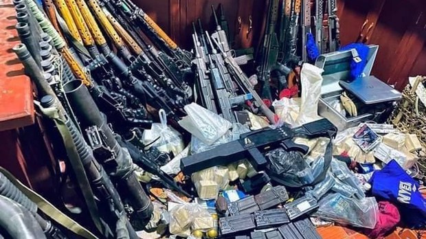ENG_BUR_MartialLawCity_02092023.2.jpeg People’s Defense Force groups say they captured weapons and ammunition after taking control of the Thantlang police station on Wednesday, Feb. 8, 2023. Credit: Chin local defense forces
