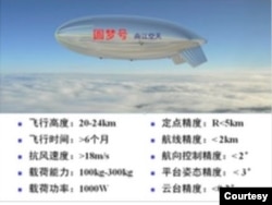 FILE - A model of a stratospheric airship, which appears to be part of an aeronautical/aerospace exhibition, was published in state media Global Times in 2015. (Courtesy Rick Fisher, International Assessment and Strategy Center)