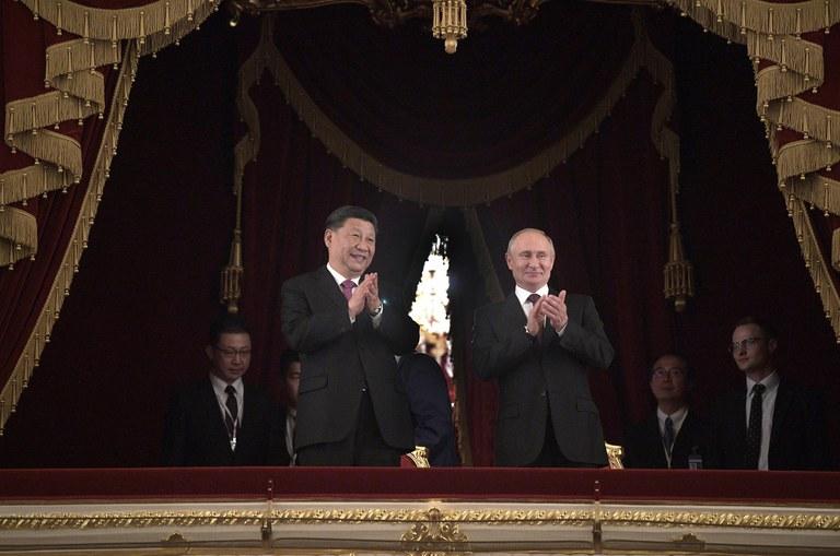 ENG_CHN_XiJinpingRussia_03172023-02.jpg In this June 5, 2019 photo, Russian President Vladimir Putin, right, and Chinese President Xi Jinping attend a gala concert dedicated to the 70th anniversary of the establishment of diplomatic relations between Russia and China in the Bolshoi Theater in Moscow, Russia. Credit: Alexei Druzhinin/Sputnik/AP