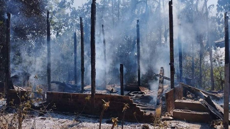 ENG_BUR_ThanDaungSilent_03102023.3.jpg Myanmar junta troops destroyed homes in Thandaung city, Kayin state, Myanmar, with artillery and arson attacks, Feb. 21, 2023. Credit: Citizen journalist