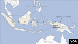 A locator map of Papua province, Indonesia, showing Jayapura and Sentani.