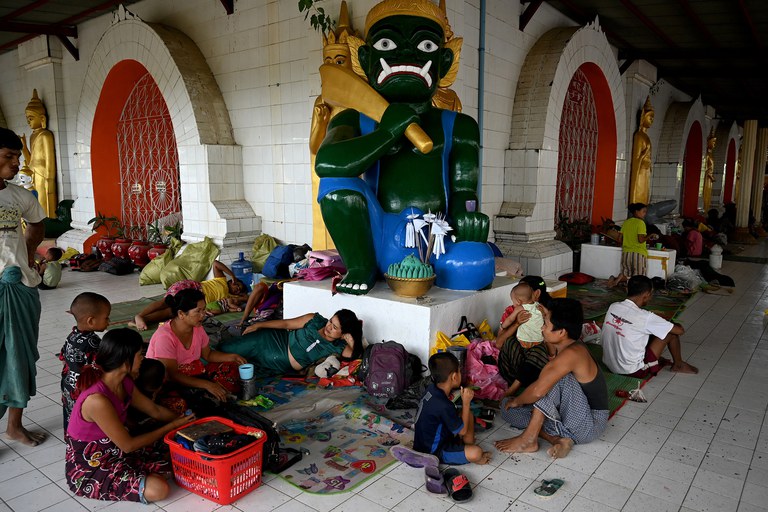 ENG_BUR_MochaPrep_05122023.2.jpg People shelter at a monastery in Sittwe town in Myanmar’s Rakhine state on Friday, May 12, 2023. Credit: AFP