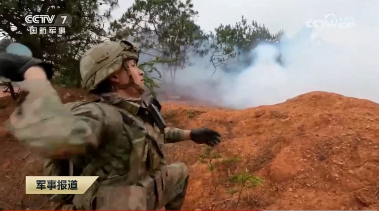 A Chinese soldier takes part in an exercise during a CCTV report on this month’s Laos-China military drills. Credit: Screenshot from CCTV video