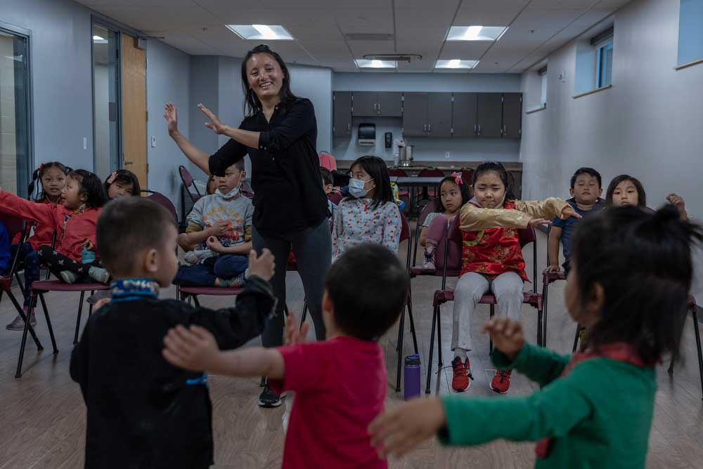 20230507-Tibetan-School-_04.jpg Children learn traditional Tibetan dance at the Tibetan language school in Vienna Community Center in northern Virginia, Sunday, May 7, 2023. Credit: Gemunu Amarasinghe/RFA