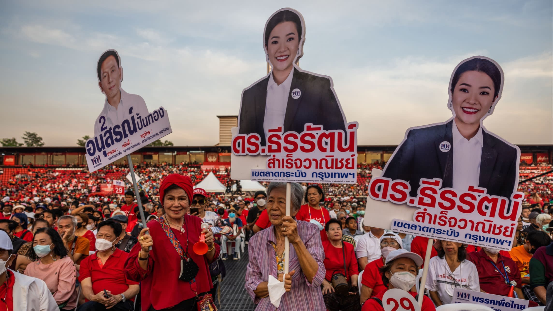 Supporters of the Pheu Thai party at a rally in Bangkok