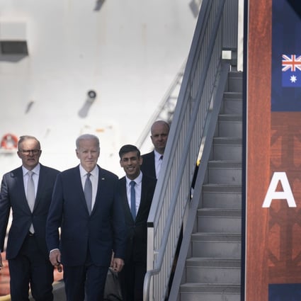 From the left, Australian Prime Minister Anthony Albanese walks with US President Joe Biden and British Prime Minister Rishi Sunak at Point Loma naval base in San Diego, California, on March 13. The three nations make up Aukus, a trilateral security pact for the Indo-Pacific region. Photo: AP 