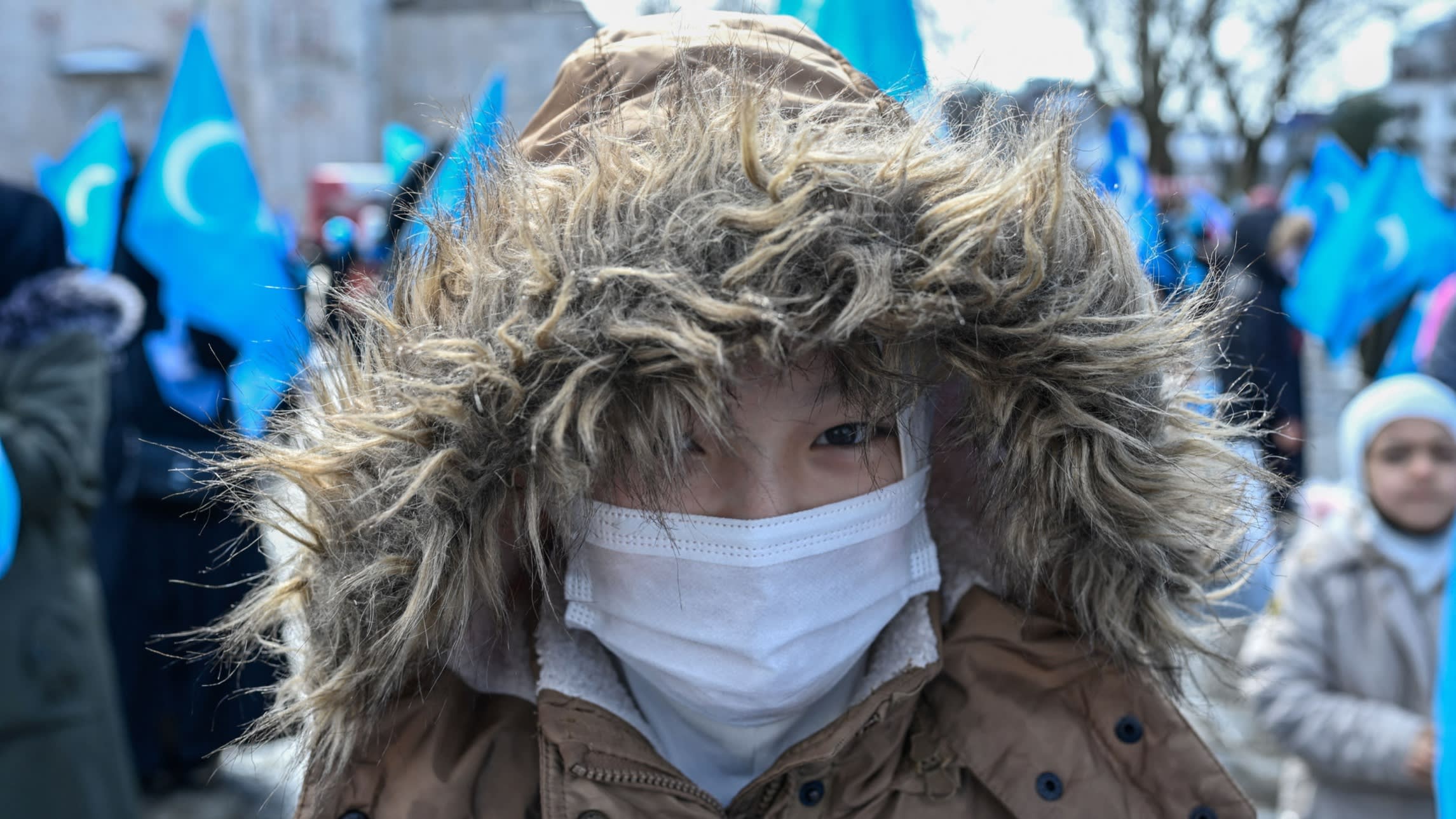 A Uyghur demonstrator in Turkey