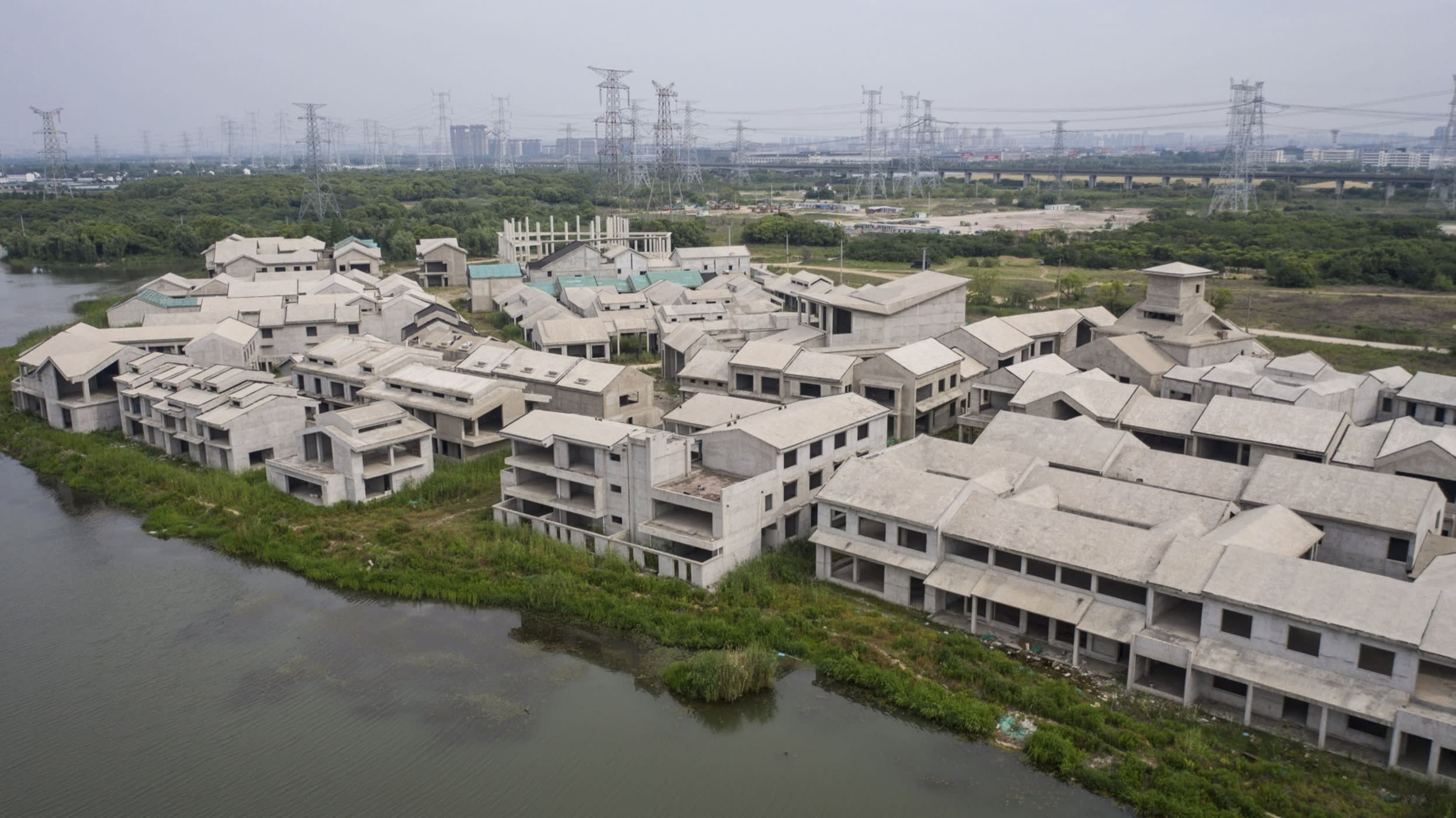 Unfinished buildings, abandoned part way through construction, in Wuxi, China