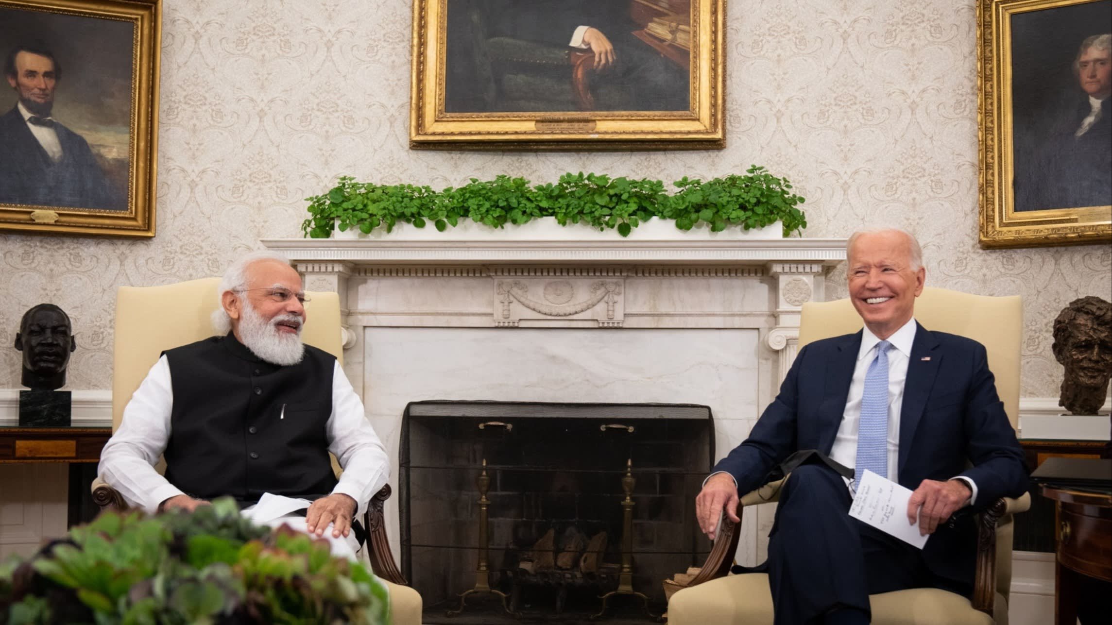 US president Joe Biden and India’s prime minister Narendra Modi in the Oval Office of the White House in 2021