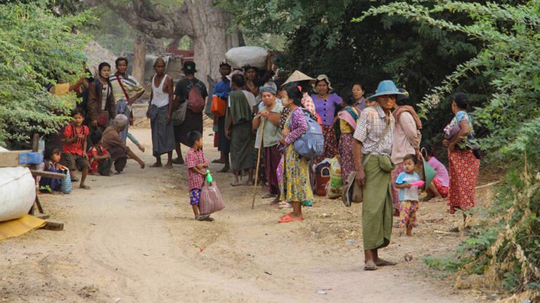 ENG_BUR_MayKillingsChildren_06072023.3.jpg Displaced residents in Myanmar’s Sagaing region flee raiding military troops on April 21, 2023. Credit: Citizen journalist