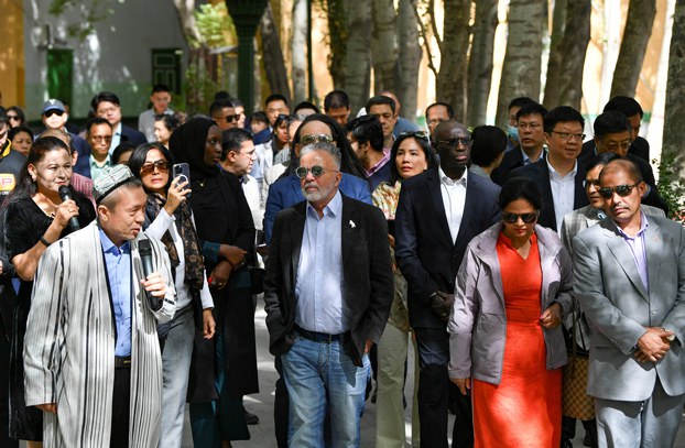 ENG_UYG_IdKahMosque_06302023.2.jpg Foreign envoys from 14 countries visit the Id Kah Mosque in Kashgar, northwestern China's Xinjiang region, at the invitation of China's Ministry of Foreign Affairs, April 24, 2023. Credit: Hu Huhu/Xinhua via Getty Images