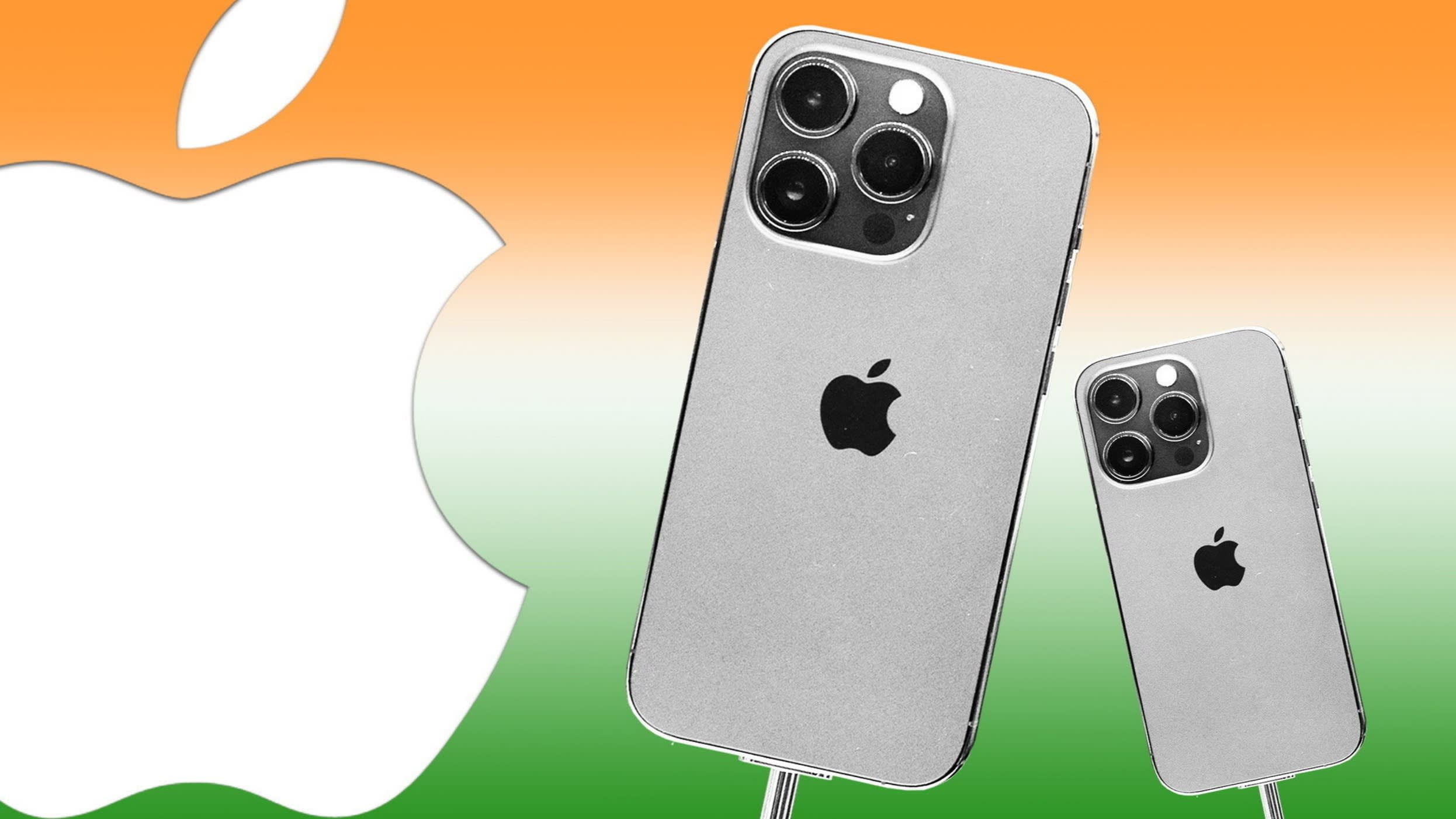 A montage of the Apple logo and two iPhones