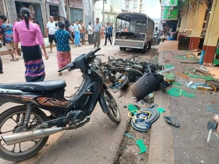 The ruins in front of Zwe Htet jewelry store, photo taken on July 15th, 2023 (Photo_ Citizen Journalist).jpg The ruins in front of Zwe Htet jewelry store, photo taken on July 15th, 2023 (Photo_ Citizen Journalist).jpg