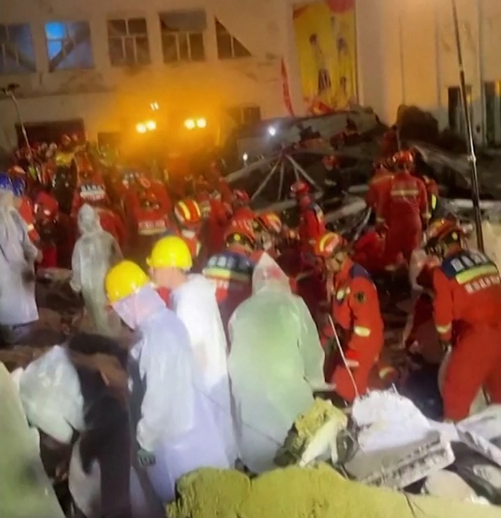 ENG_CHN_QiqiharCollapse_07252023.3.jpg Rescuers search for trapped victims at the site of a school gymnasium roof collapse at Qiqihar No. 34 Junior High School in Qiqihar, in northeast China's Heilongjiang province , July 24, 2023. Credit: Screenshot from video obtained by Reuters