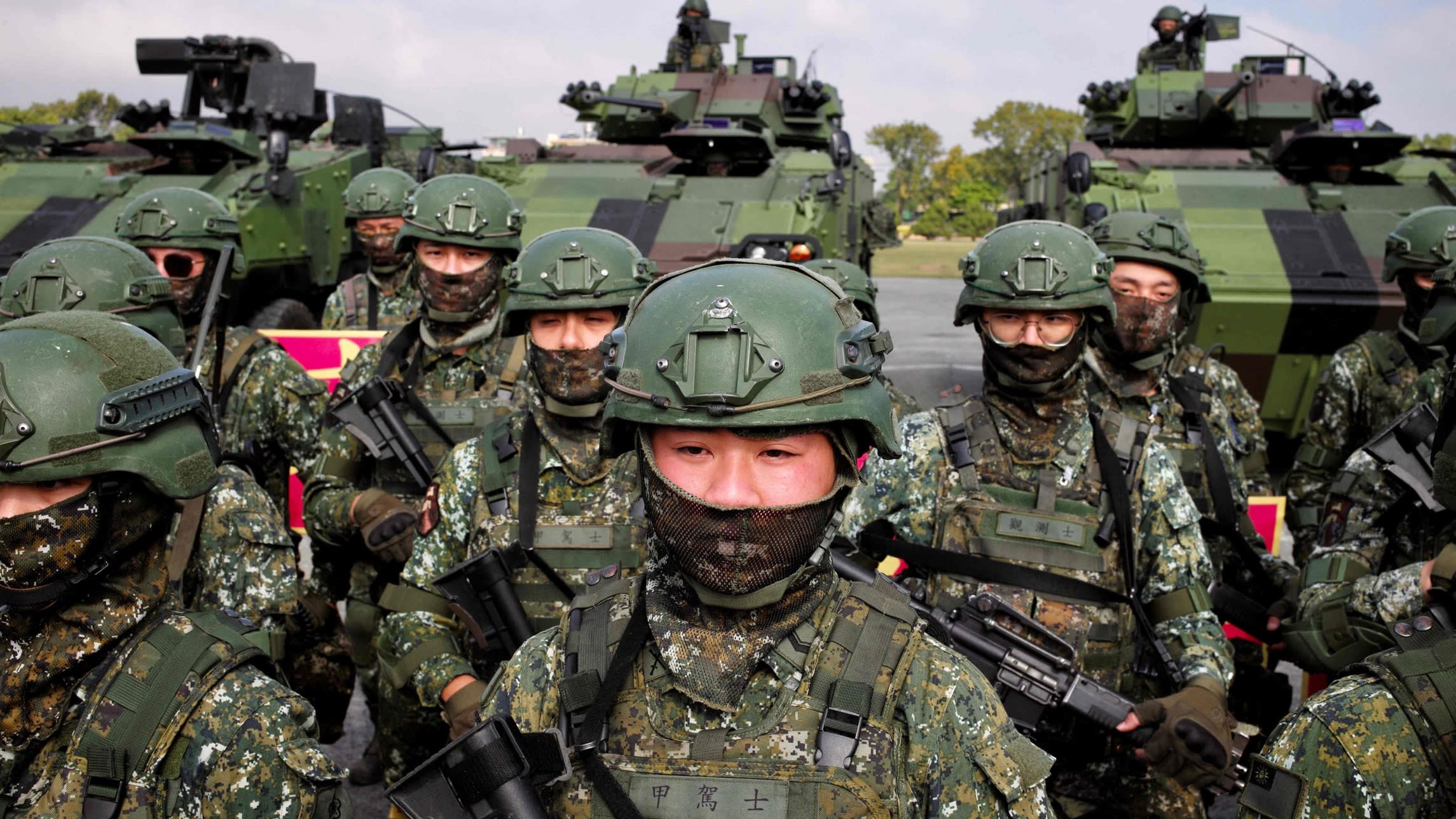 Taiwanese soldiers take part in a demonstration during a visit by Taiwan’s president Tsai Ing-wen this month