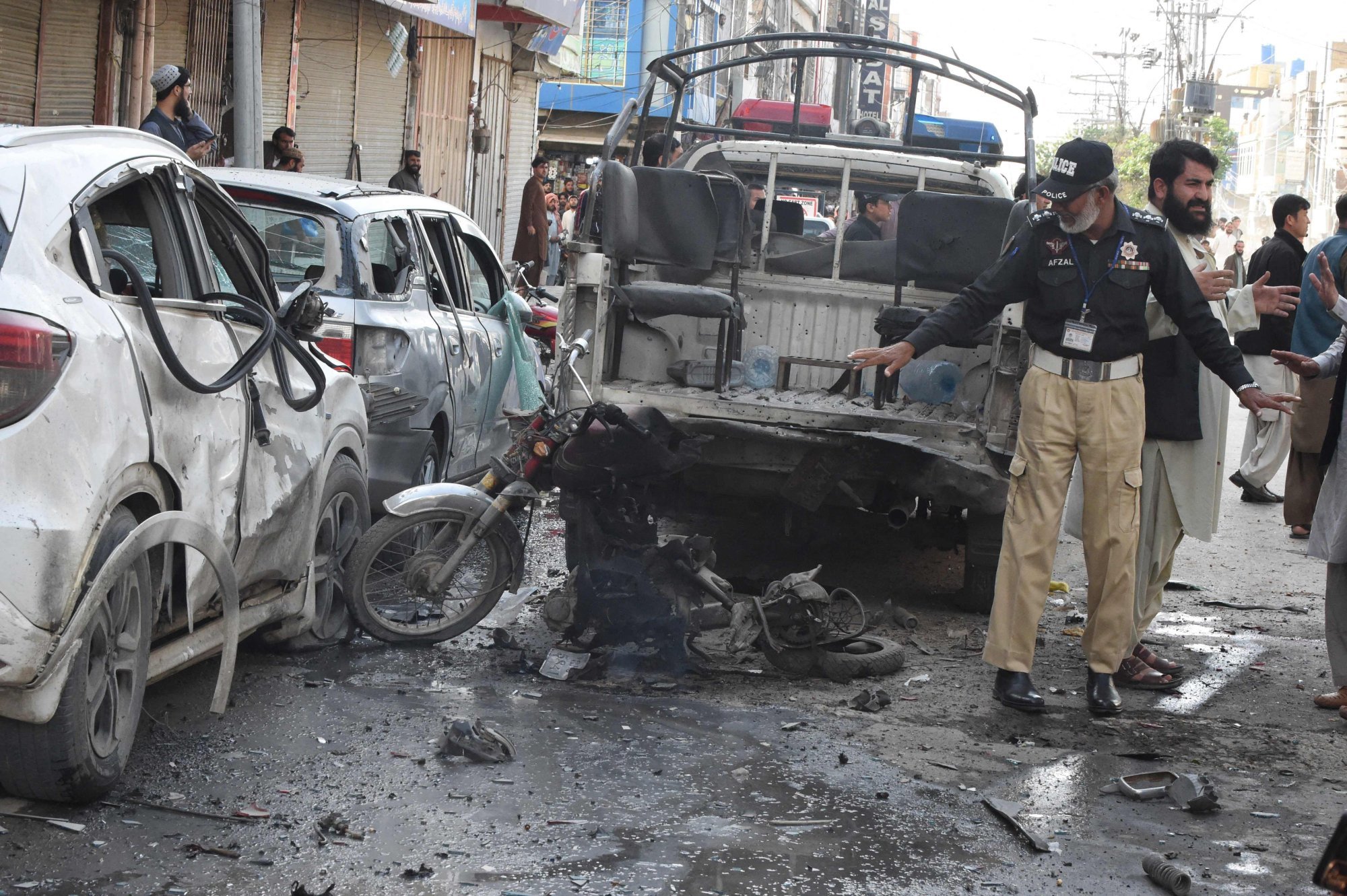The Balochistan region is often the location of insurgent attacks, such as this bomb blast that killed four and injured 15 in April 2023. Photo: AFP