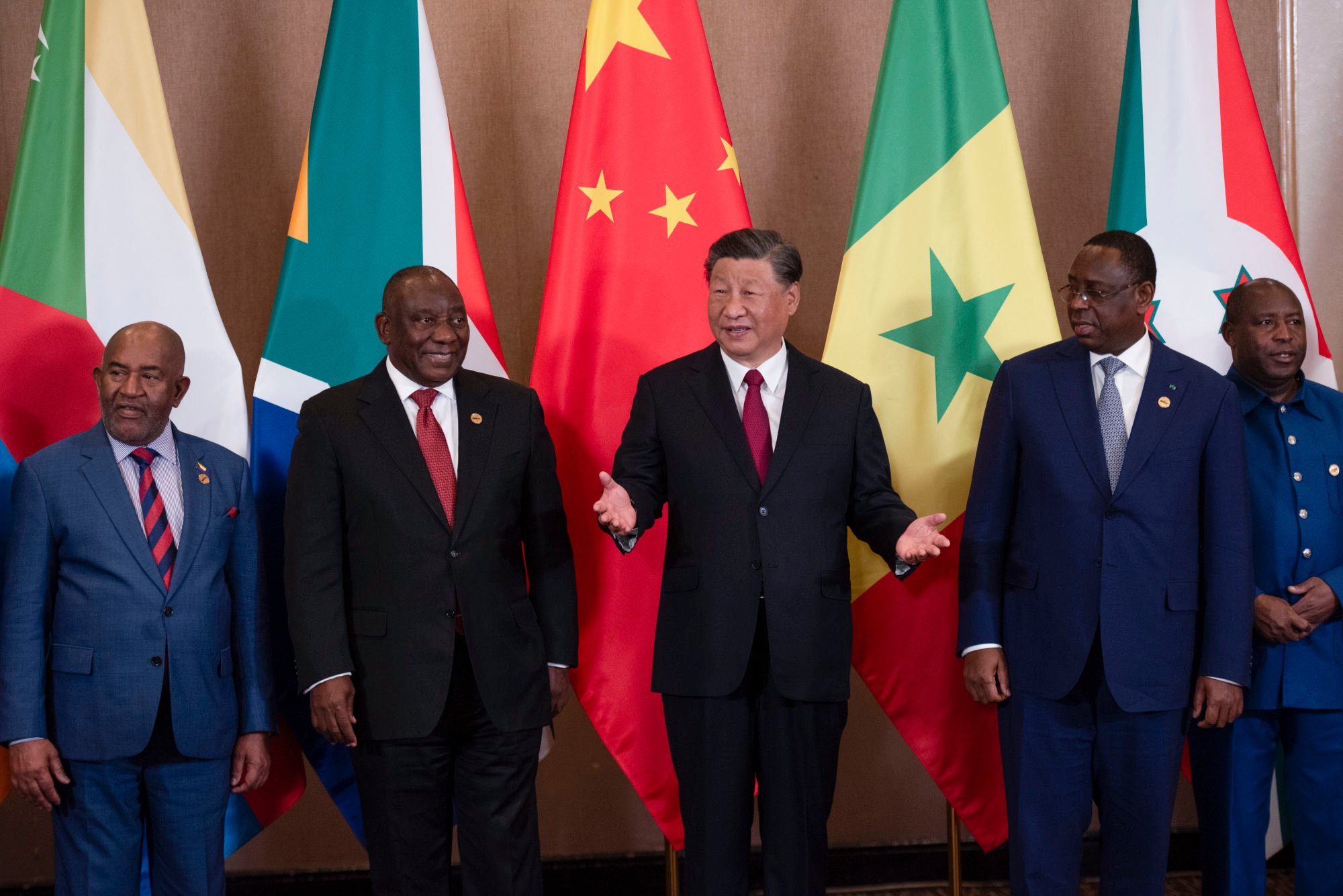 Chinese President Xi Jinping (centre) and South African President Cyril Ramaphosa (second left) attend the China-Africa leaders’ roundtable dialogue on the last day of the Brics Summit in Johannesburg, South Africa, on August 24. Photo: AP