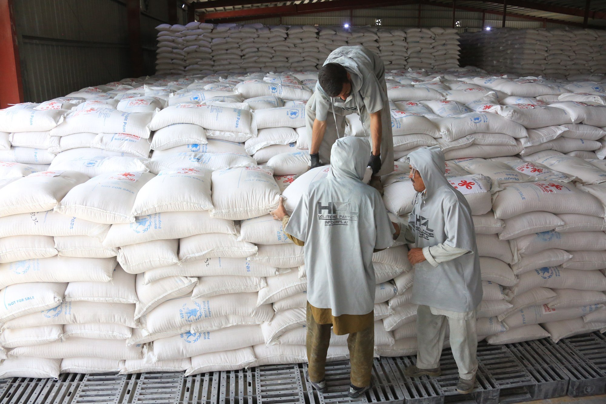 Food aid from China is stored in a warehouse in Kabul, Afghanistan. Photo: Xinhua