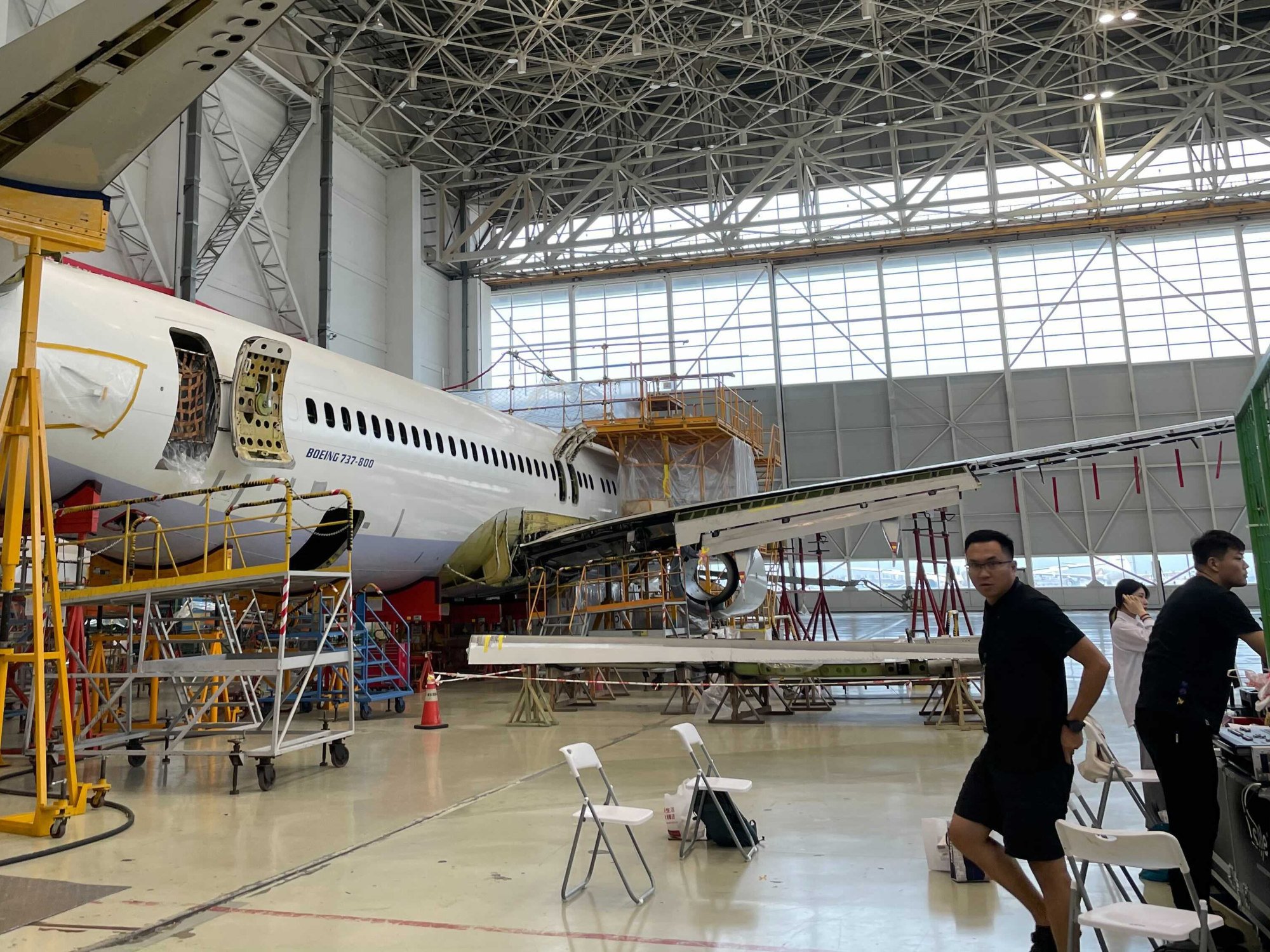 US Commerce Secretary Gina Raimondo spoke at this Boeing MAX 737-800 hangar in Shanghai on Wednesday. Photo: Mandy Zuo
