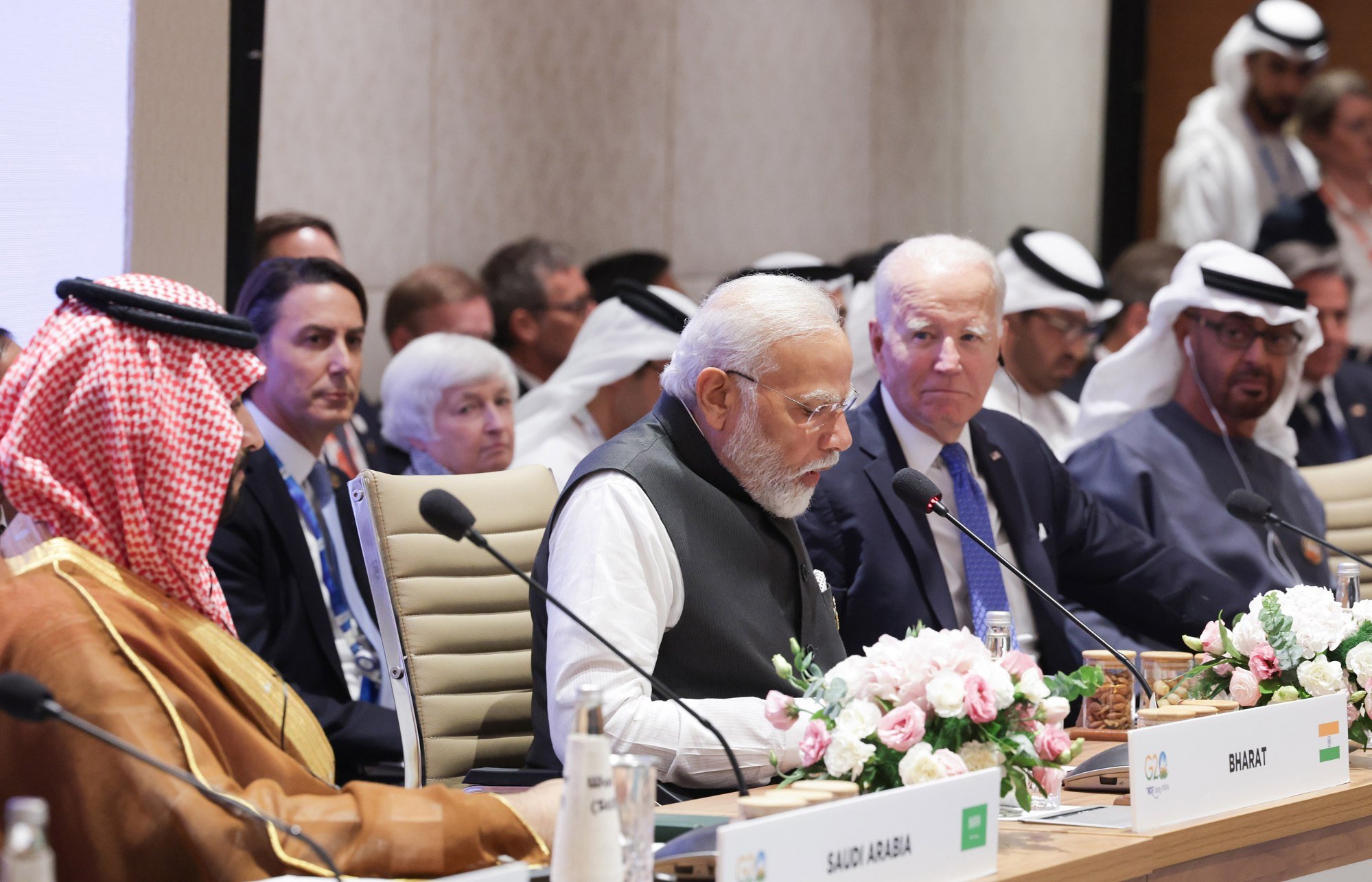 Indian Prime Minster Narendra Modi (centre) and US President Joe Biden during the discussion about the Imec project in New Delhi on September 9. Photo: Indian Press Information Bureau/ EPA-EFE a western led trade corridor that challenges chinas belt and road not so fast analysts say 2