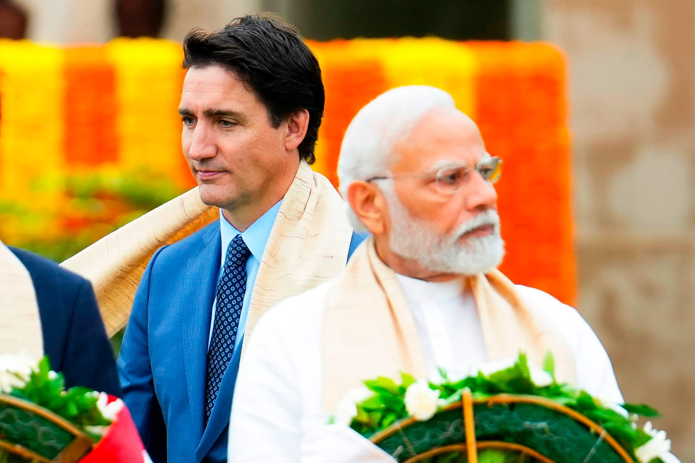 Prime minister Justin Trudeau, left and India’s PM Narendra Modi
