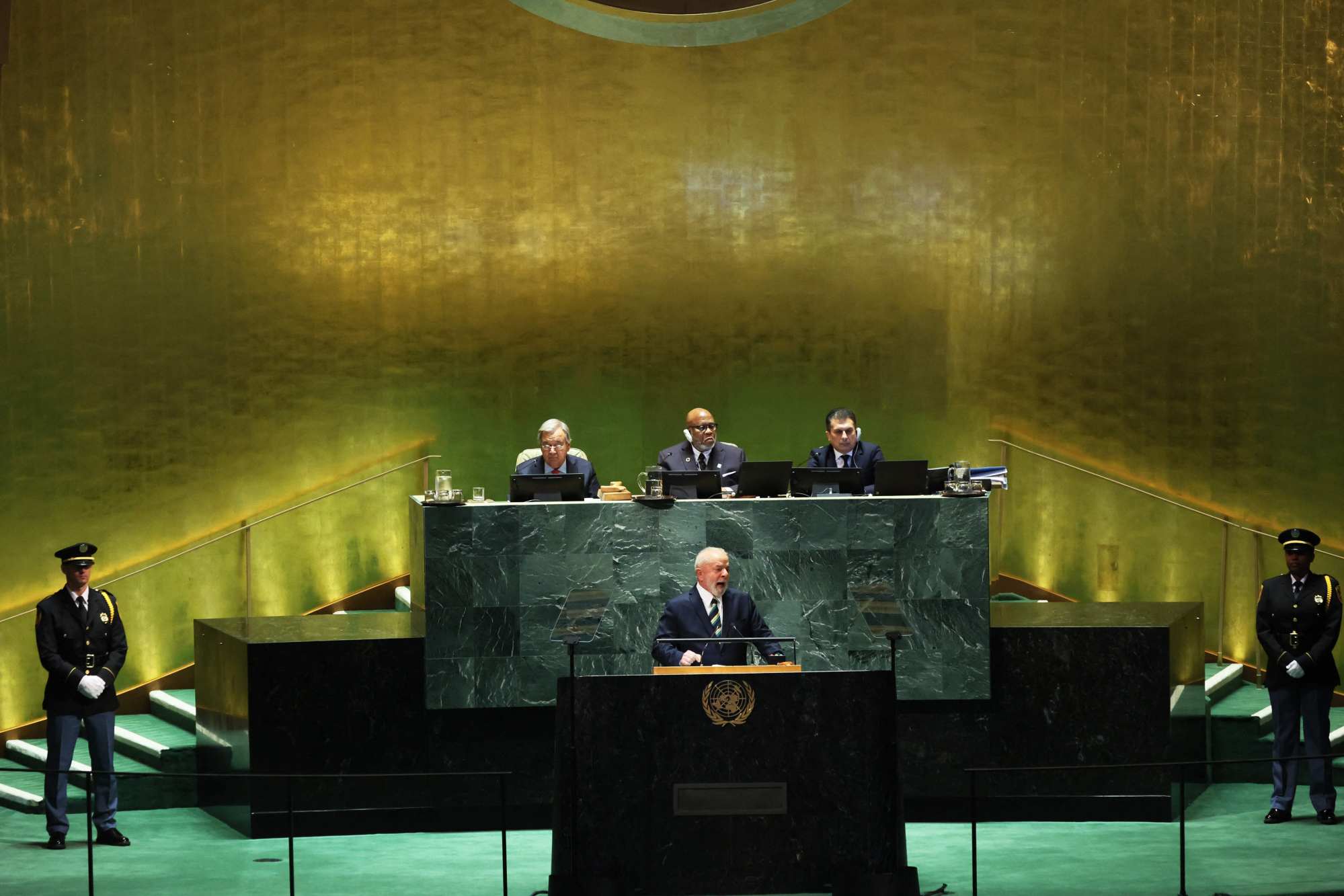Brazilian President Luiz Inacio Lula da Silva addresses the United Nations General Assembly on Tuesday. Photo: Getty Images via AFP joe biden tells un general assembly that us is regaining its global leadership role 2