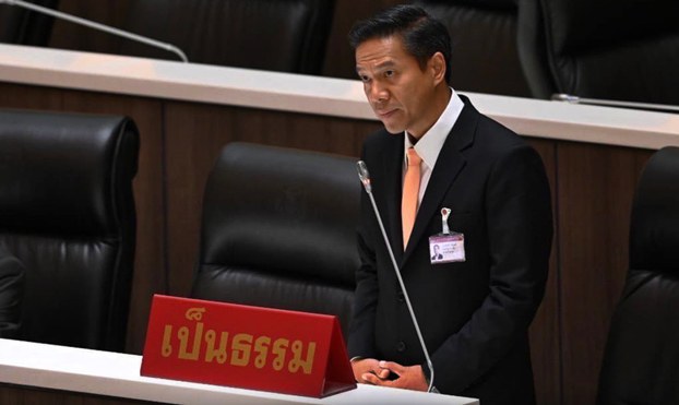 ENG_BUR_TrappedSoldiers_09132023_02.jpg Thai lawmaker Kannavee Suebsang of the opposition Fair Party delivers a speech in the Thai Parliament, in an undated photo. Credit: Thai Parliament