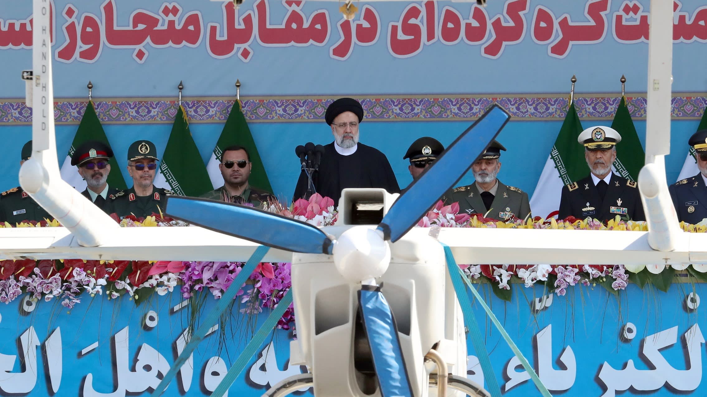 President Ebrahim Raisi of Iran at a military parade in Tehran.