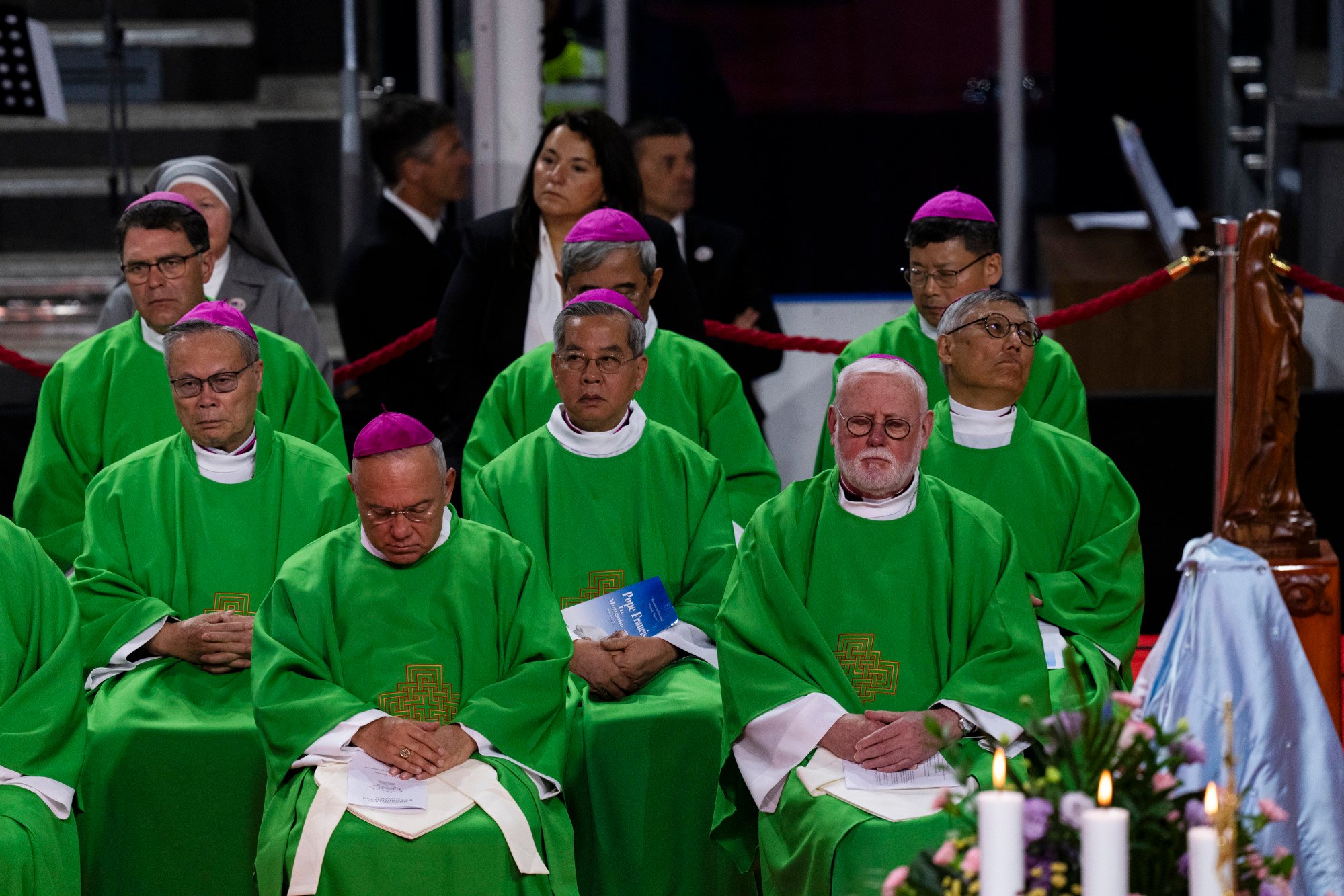 Bishops including cardinal-elect Hong Kong Bishop Stephen Chow, second row at right, attend a mass presided over by Pope Francis at the Steppe Arena in the Mongolian capital Ulaanbaatar on Sunday. Photo: AP pope francis returns to rome from mongolia trip dominated by china 2