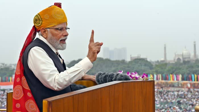 Narendra Modi address a huge crowd in New Delhi last month