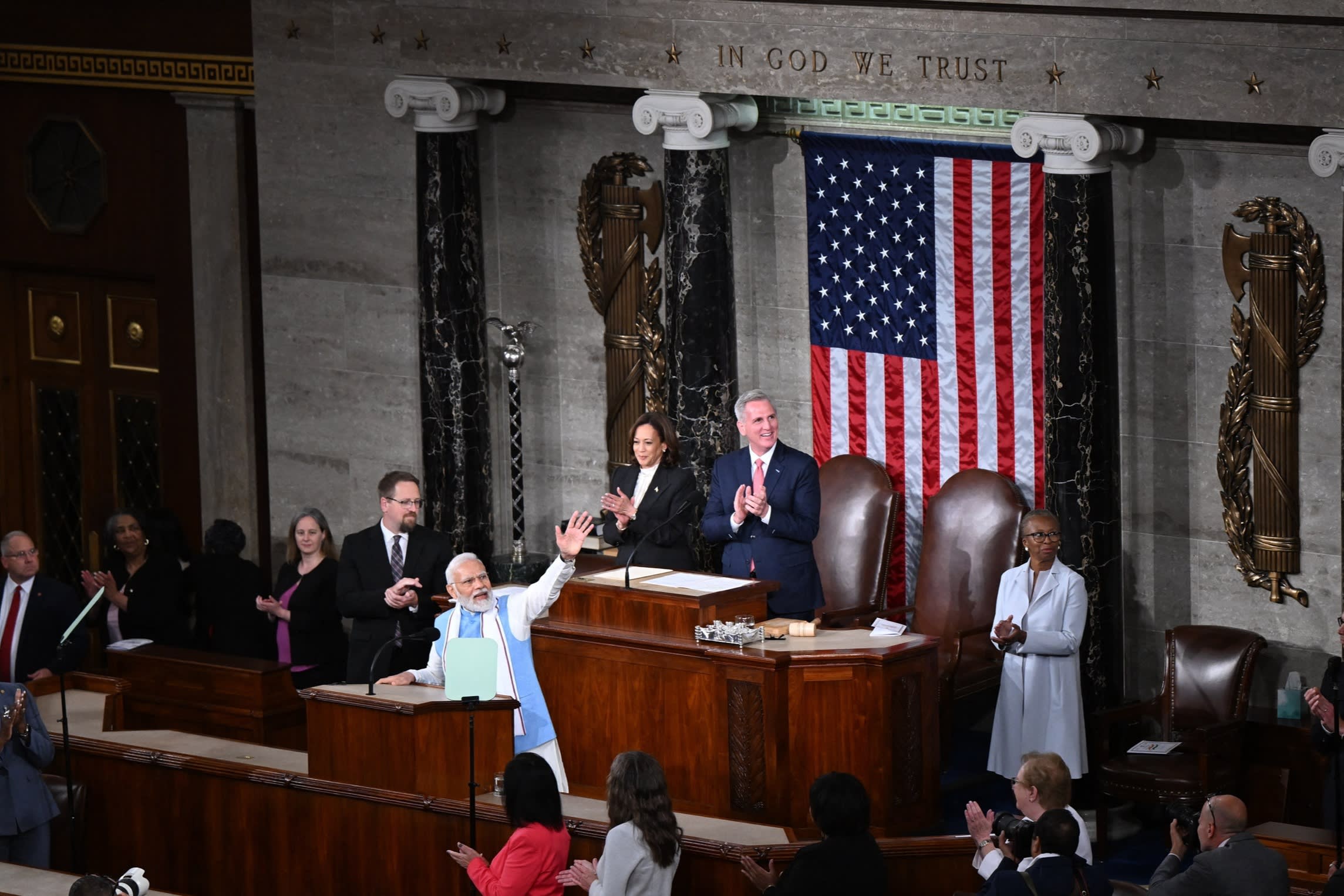 Narendra Modi addresses Congress in Washington. Until he was elected prime minister, he was denied a visa to visit the US over his alleged failure to stem communal violence in India