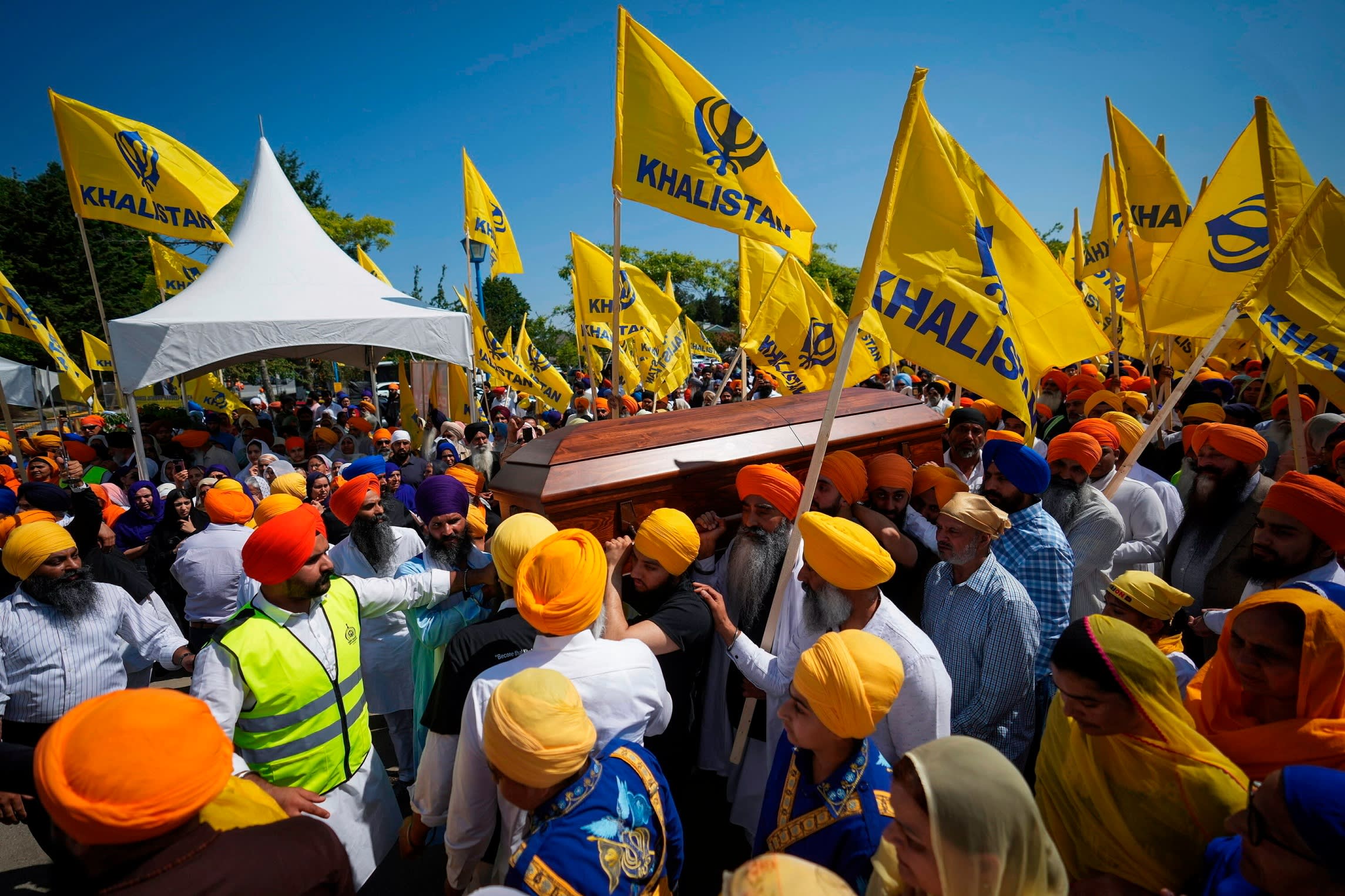 Trudeau says ‘credible allegations’ link India to killing of Sikh leader in Canada 1 Mourners carry the casket of Sikh community leader Hardeep Singh Nijjar during a funeral procession
