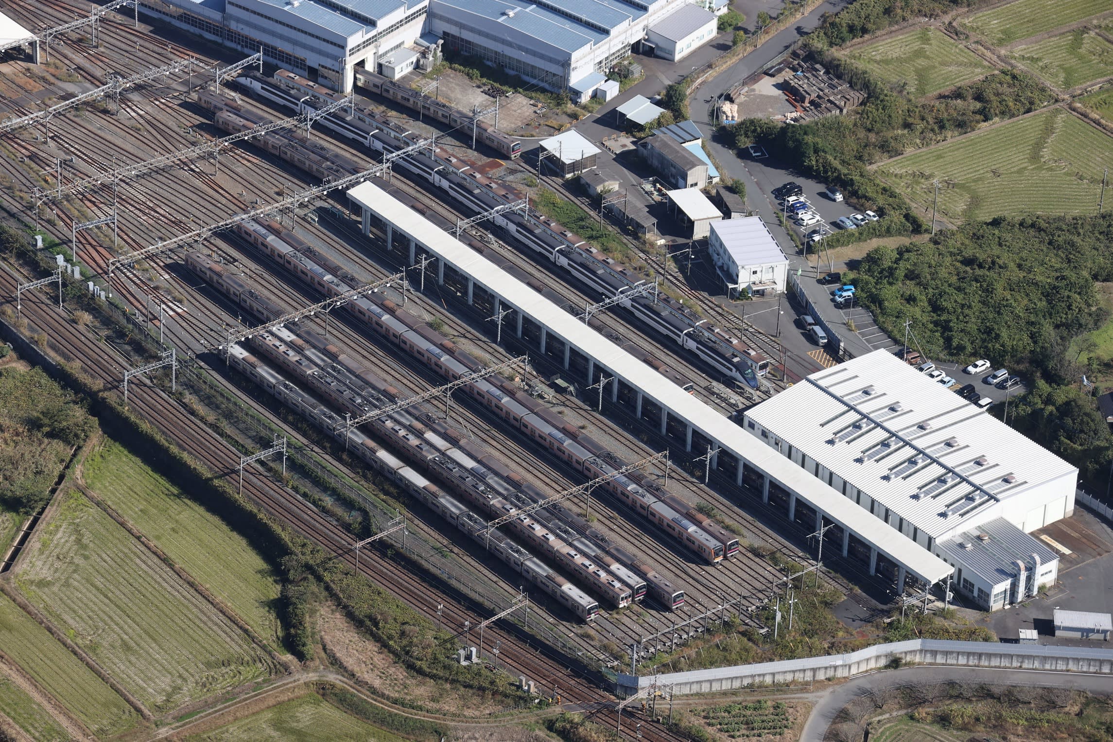 Aerial view of Sogo rail yard of Keisei Electric Railway
