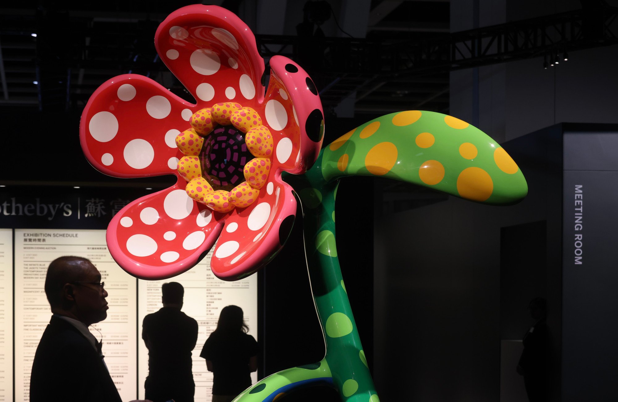 Yayoi Kusama’s Flowers That Speak About My Heart Given To The Sky is displayed at the Sotheby’s Autumn Sales Auction Preview at the HKCEC in Wan Chai on October 2. It did not find a buyer on Thursday. Photo: Jonathan Wong