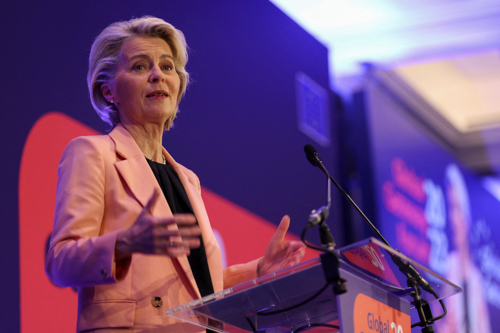 European Commission President Ursula von der Leyen addresses the EU Global Gateway Forum in Brussels on Wednesday. Photo: Reuters