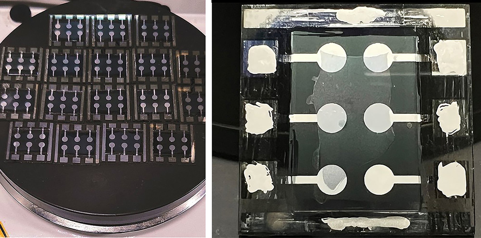 Perovskite solar cells under high temperature ageing (left), and perovskite solar cells with novel SAM. Photo: CityU
