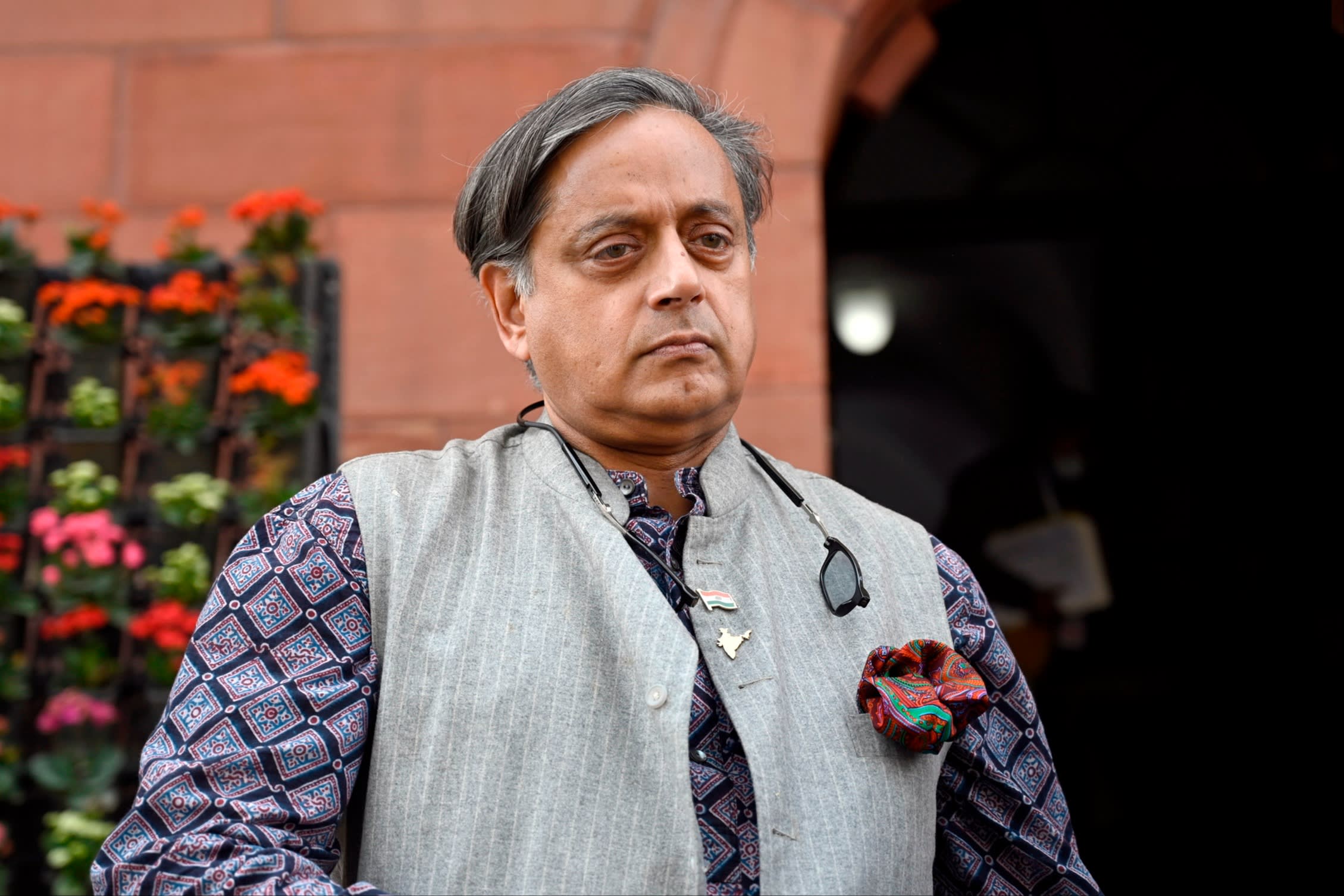 Congress MP Shashi Tharoor outside parliament