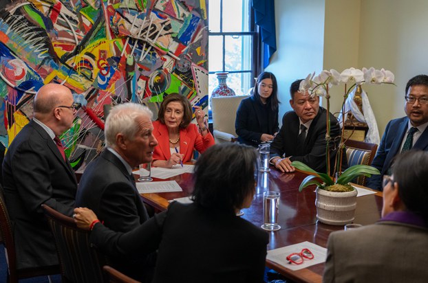 ENG_TIB_SikyongInterview_10202023.2.jpg Sikyong Penpa Tsering (2nd from R) and International Campaign for Tibet Chairman Richard Gere (2nd from L), meet with former House Speaker Nancy Pelosi (3rd from L) at the US Capitol in Washington, DC, Oct. 18, 2023. Credit: Gemunu Amarasinghe/RFA