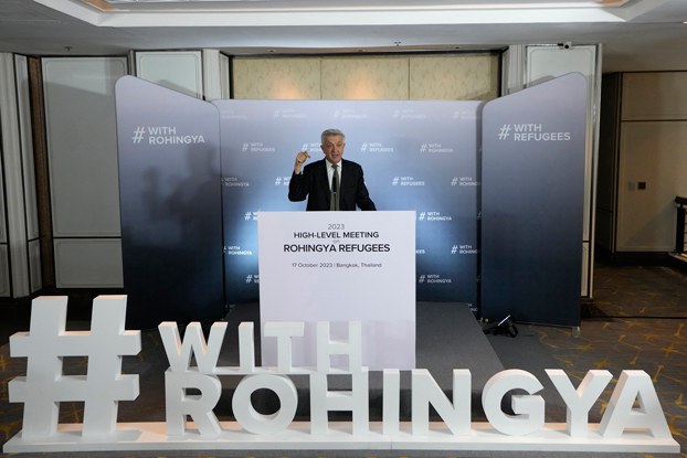 myanmar-refugees-filippo-grandi-oct17-2023.jpg United Nations High Commissioner for Refugees Filippo Grandi speaks during a news conference in Bangkok, Oct. 17, 2023. Credit: Sakchai Lalit/AP