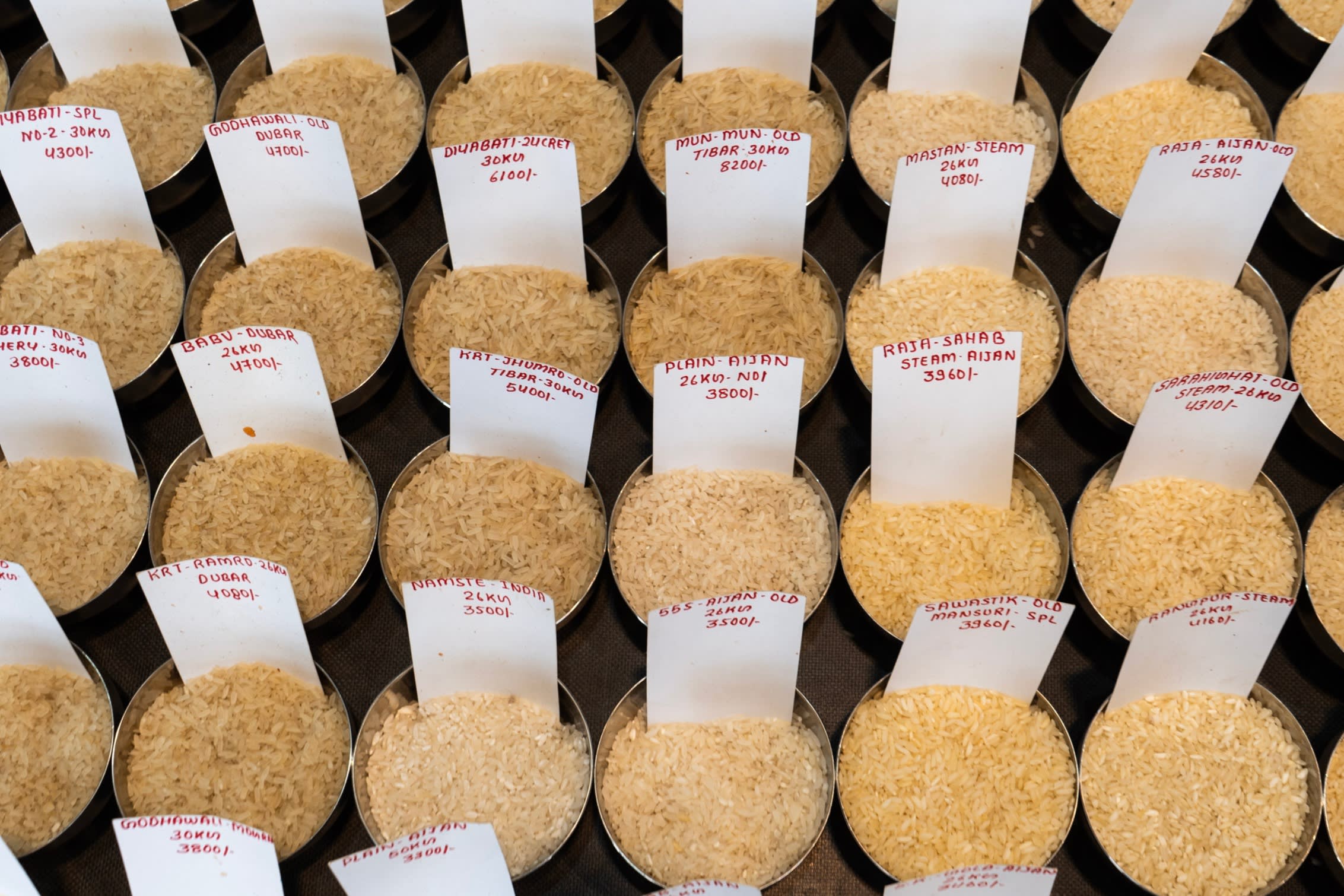Rice samples at a wholesale store in Guwahati, north-east India