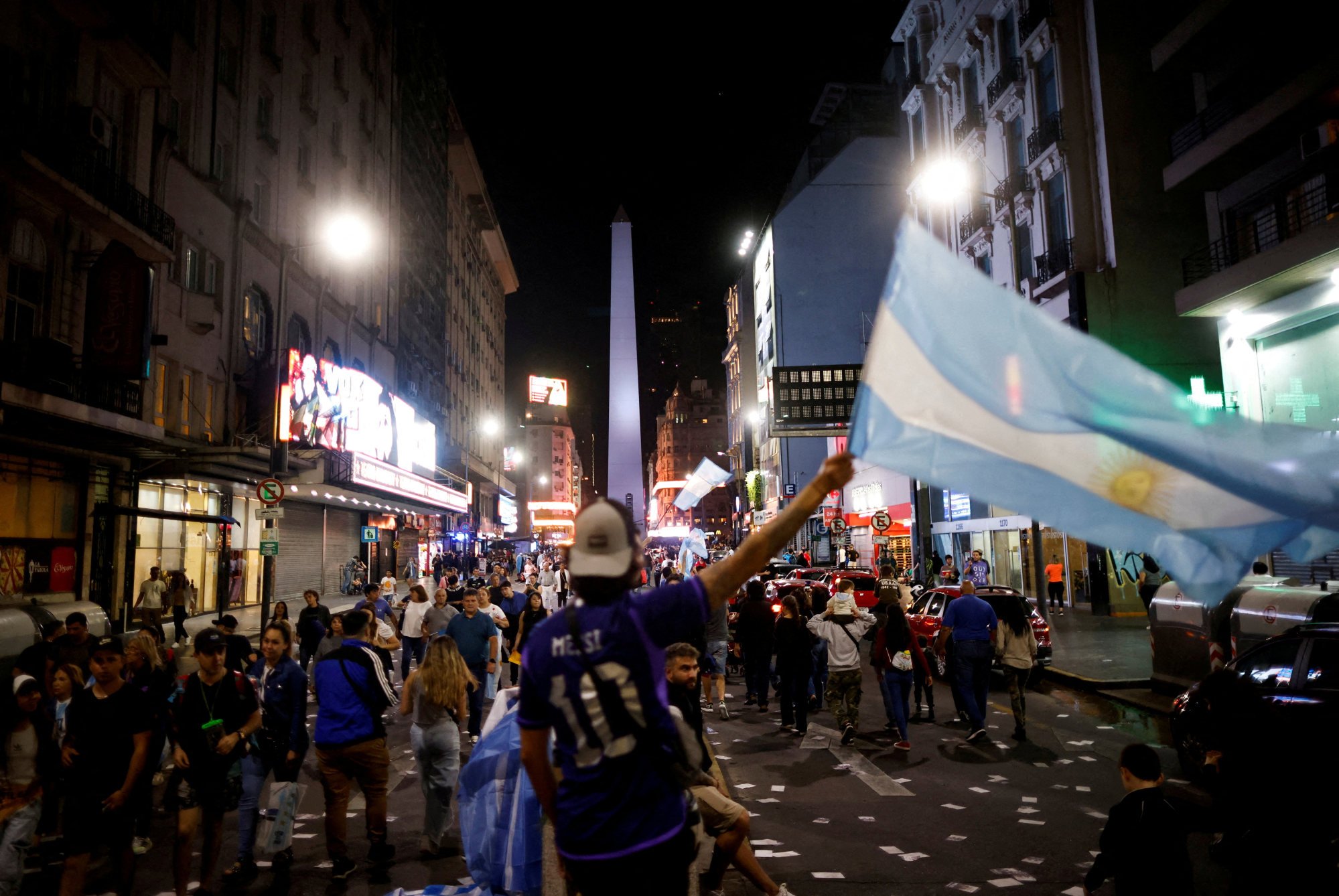 Supporters of Argentine presidential candidate Javier Milei celebrate in Buenos Aires on Sunday. Photo: Reuters