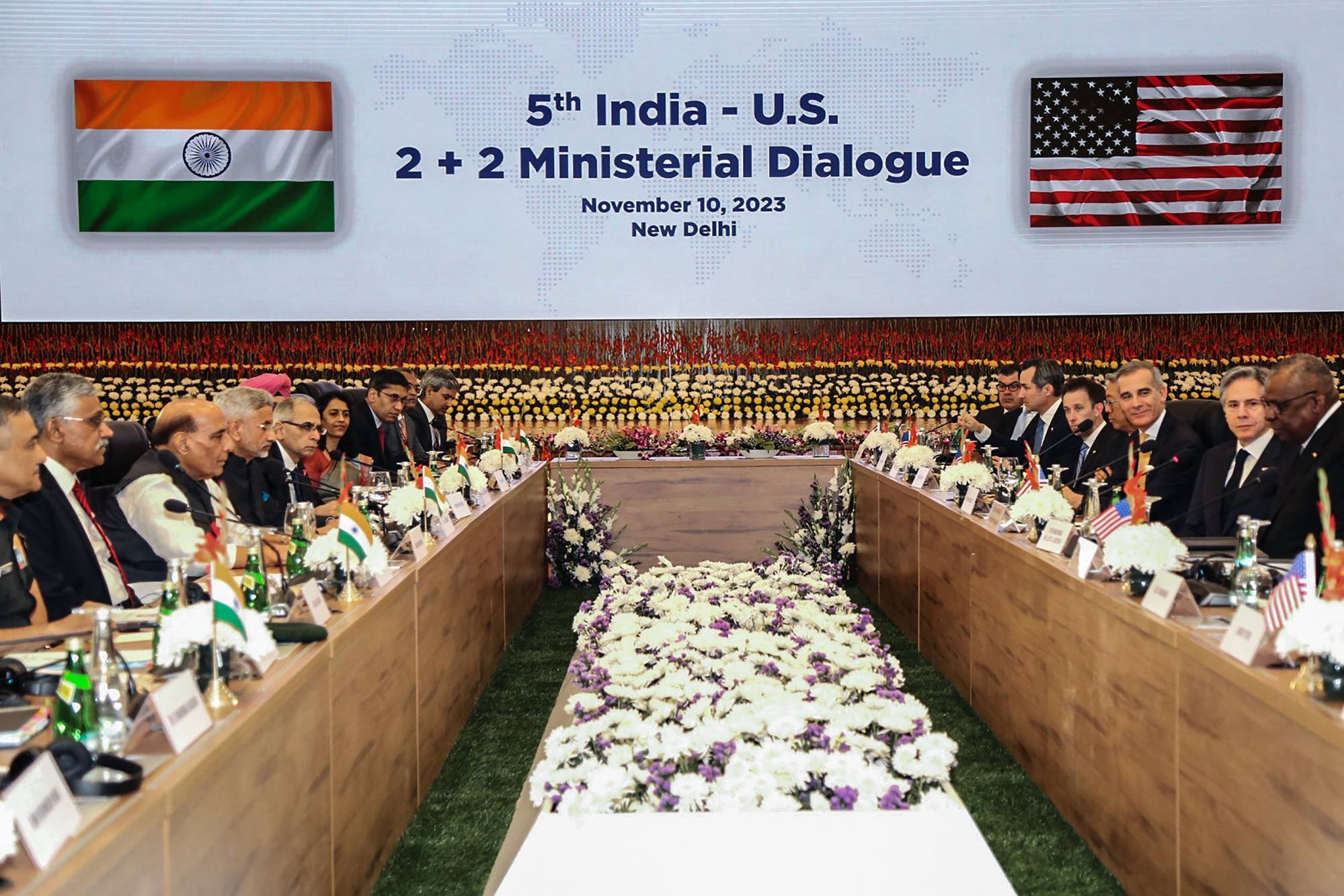 The Indian and US delegations meet for a “2+2” ministerial dialogue on Friday in New Delhi. Photo: AFP/Indian Press Information Bureau