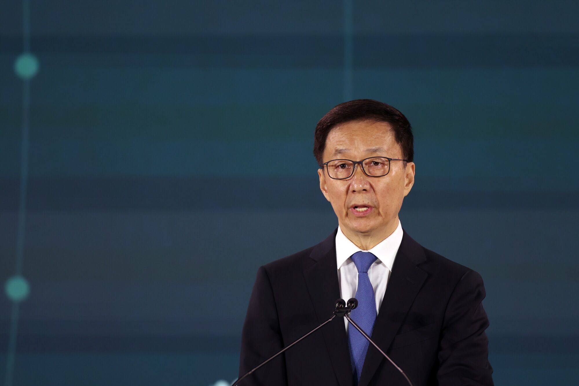 China’s Vice-President Han Zheng addresses the Bloomberg New Economy Forum in Singapore on Wednesday. Photo: Bloomberg