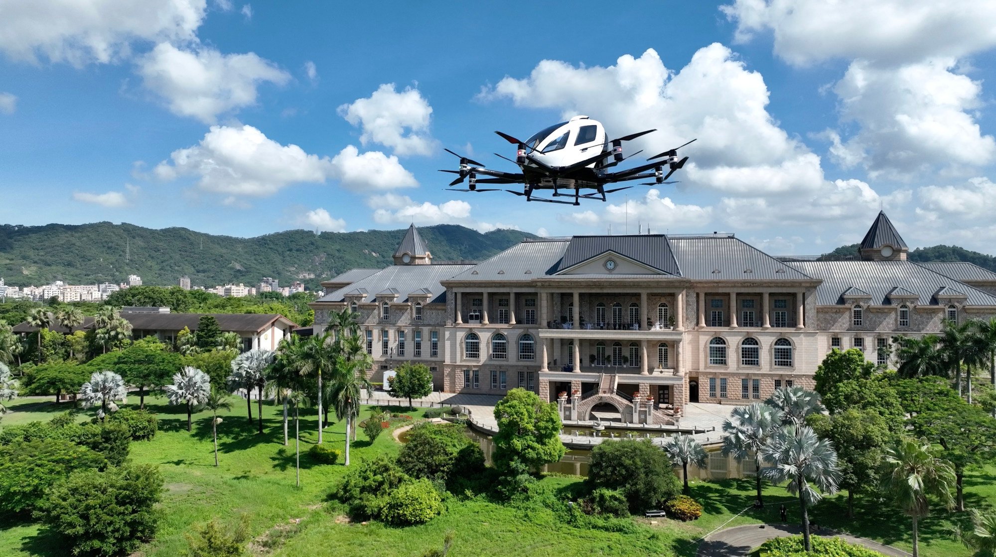 EHang conducts a demonstration flight of its model EH216-S autonomous aerial vehicle in the Bao’an district of tech hub Shenzhen, in southern Guangdong province, on July 13, 2023. Photo: Handout