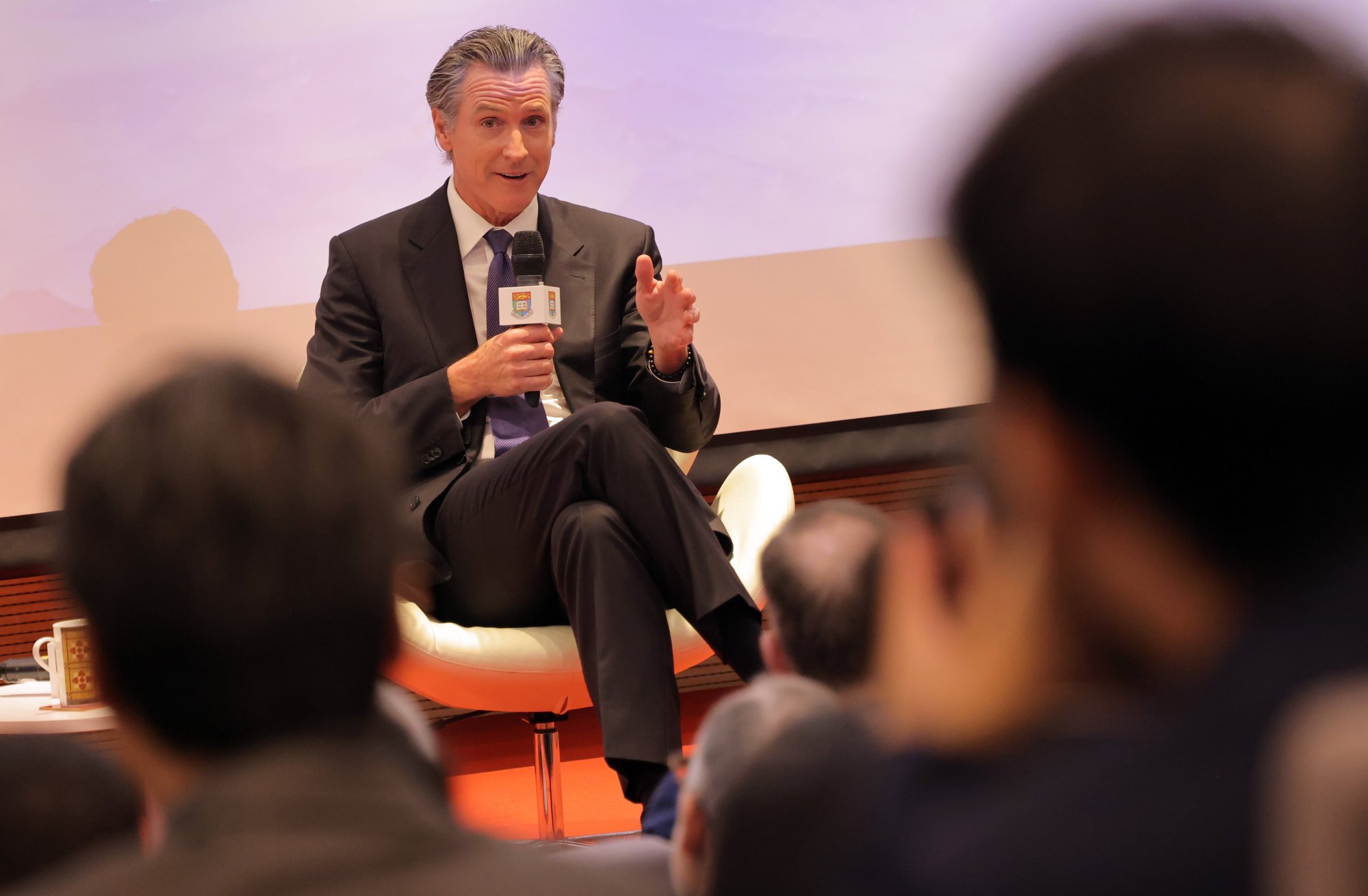 California Governor Gavin Newsom speaks at a conference at the University of Hong Kong as part of his trip to China last month, in one of a series of visits by high-profile Americans to the city recently. Photo: Jelly Tse