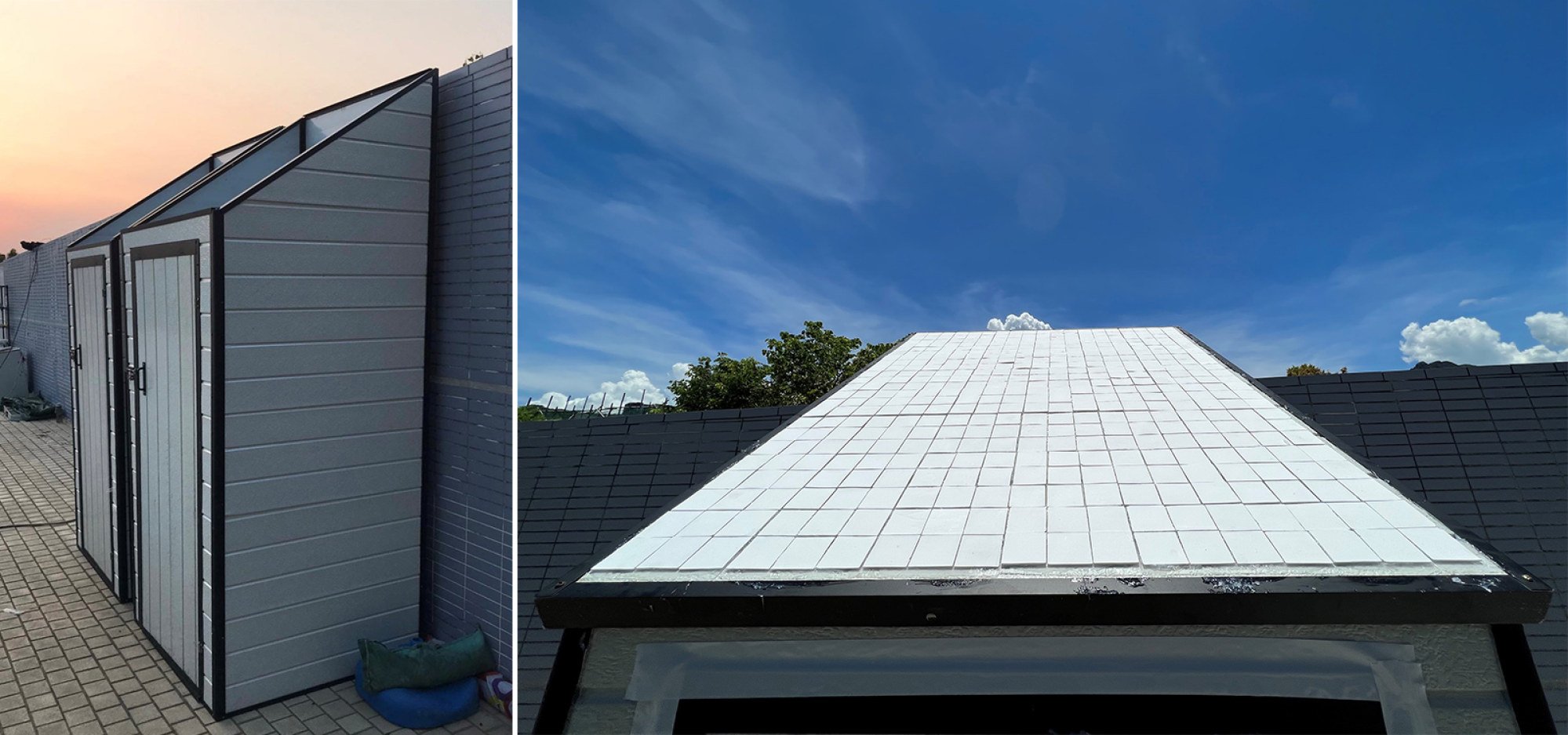 Application of the ceramic is shown in a building envelope, with the white cooling ceramic applied on the roof. Photo: City University of Hong Kong