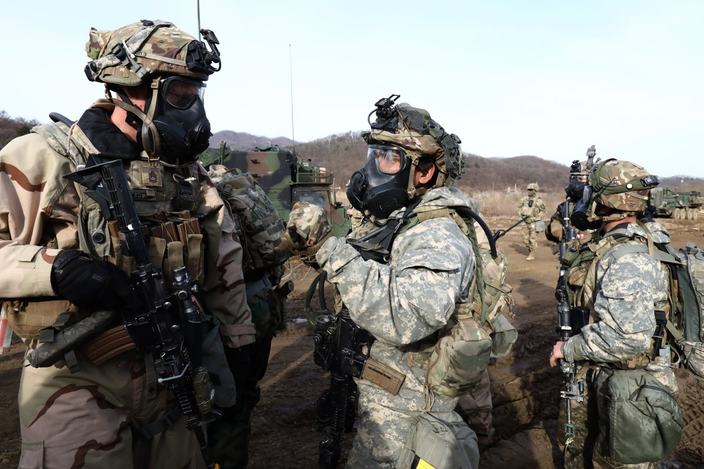 Soldiers participate in a joint exercise between South Korean and US troops in Paju, north of Seoul