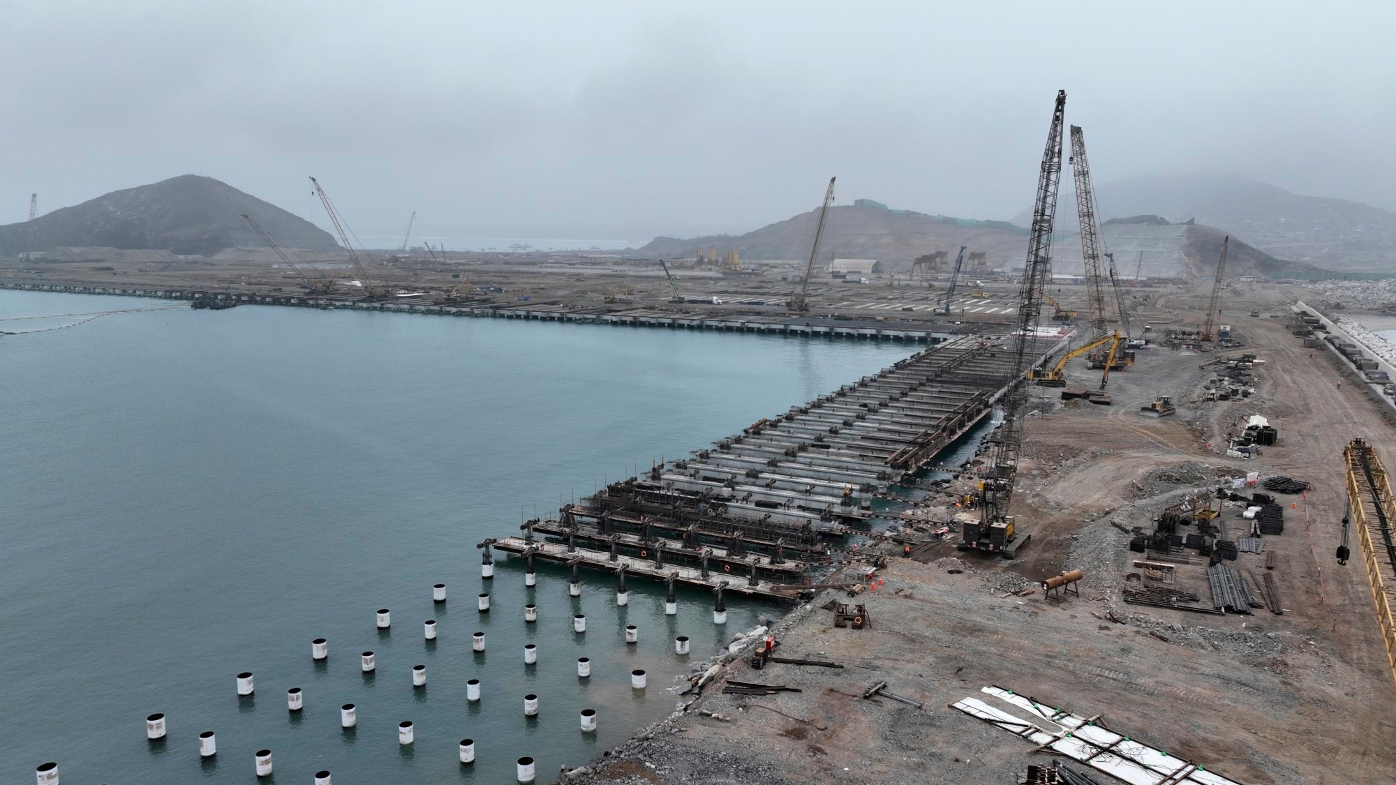 Construction work under way at Peru’s Chancay port, where Shanghai-based Cosco shipping will have a 60 per cent stake. Photo: AFP