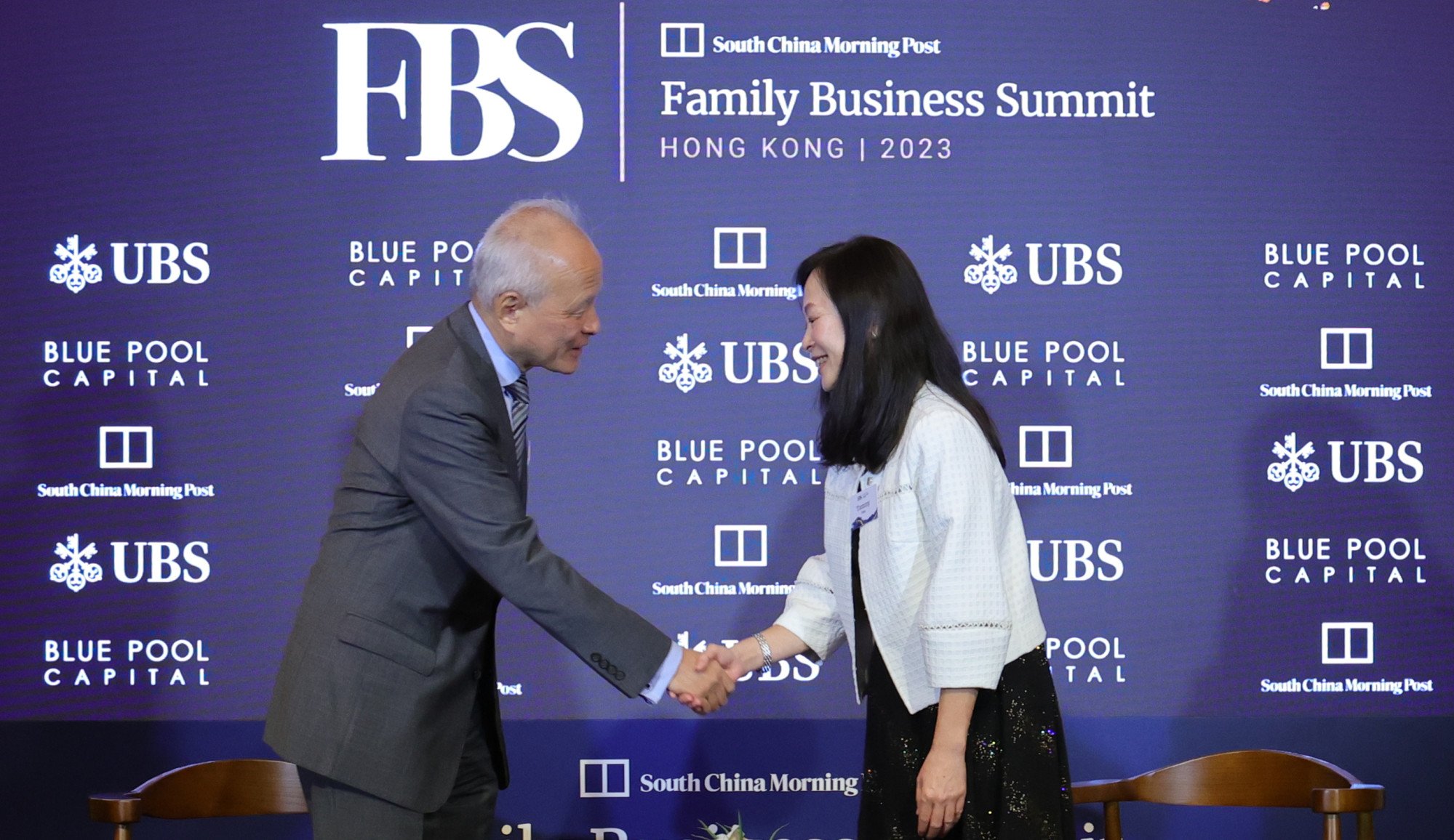Former US Ambassador Cui Tiankai (left) and the Post’s Editor-in-Chief Tammy Tam during the Family Business Summit at The Peninsula in Tsim Sha Tsui on 13 November 2023. Photo: May Tse