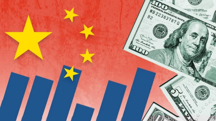 FT montage including partial Chinese flag, a chart and dollar banknotes